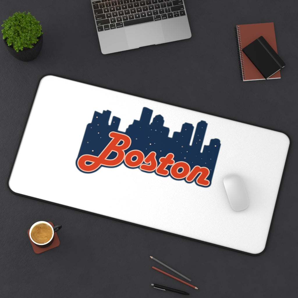 Boston Skyline Desk Mat — Retro Script Mouse Pad for Home Office & Gamers