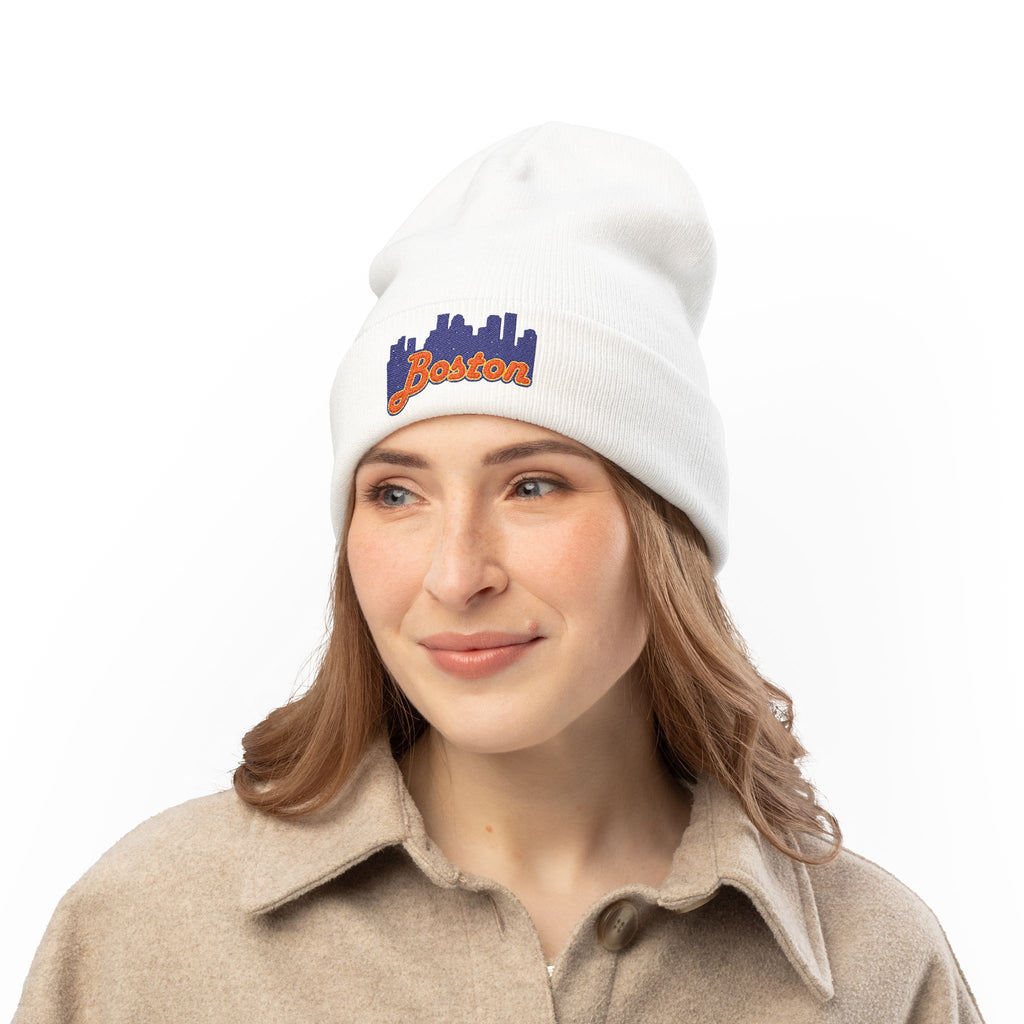 Boston Skyline Embroidered Beanie — Knit Winter Hat
