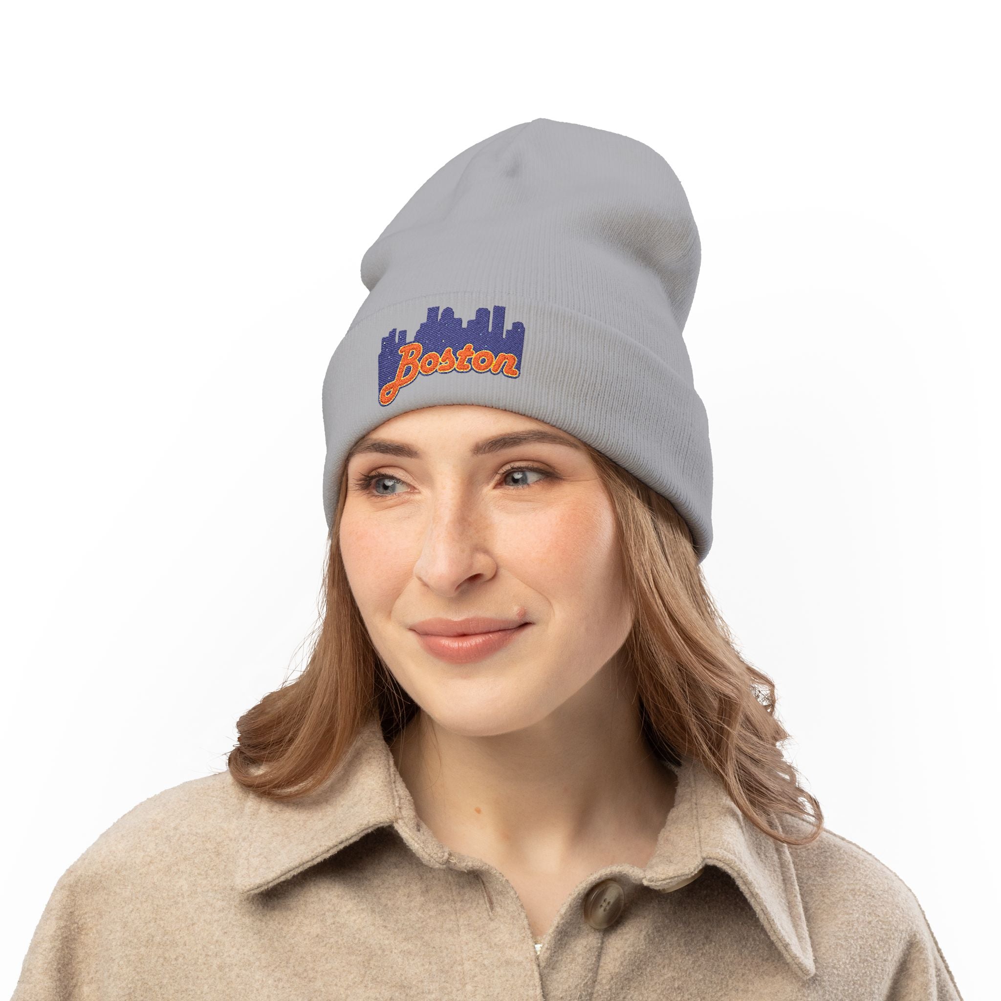 Boston Skyline Embroidered Beanie — Knit Winter Hat