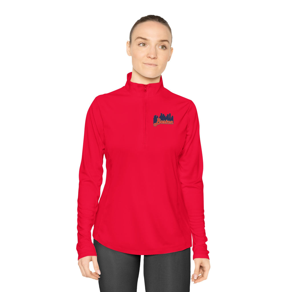 Ladies Quarter-Zip Pullover — Retro Script Skyline Logo
