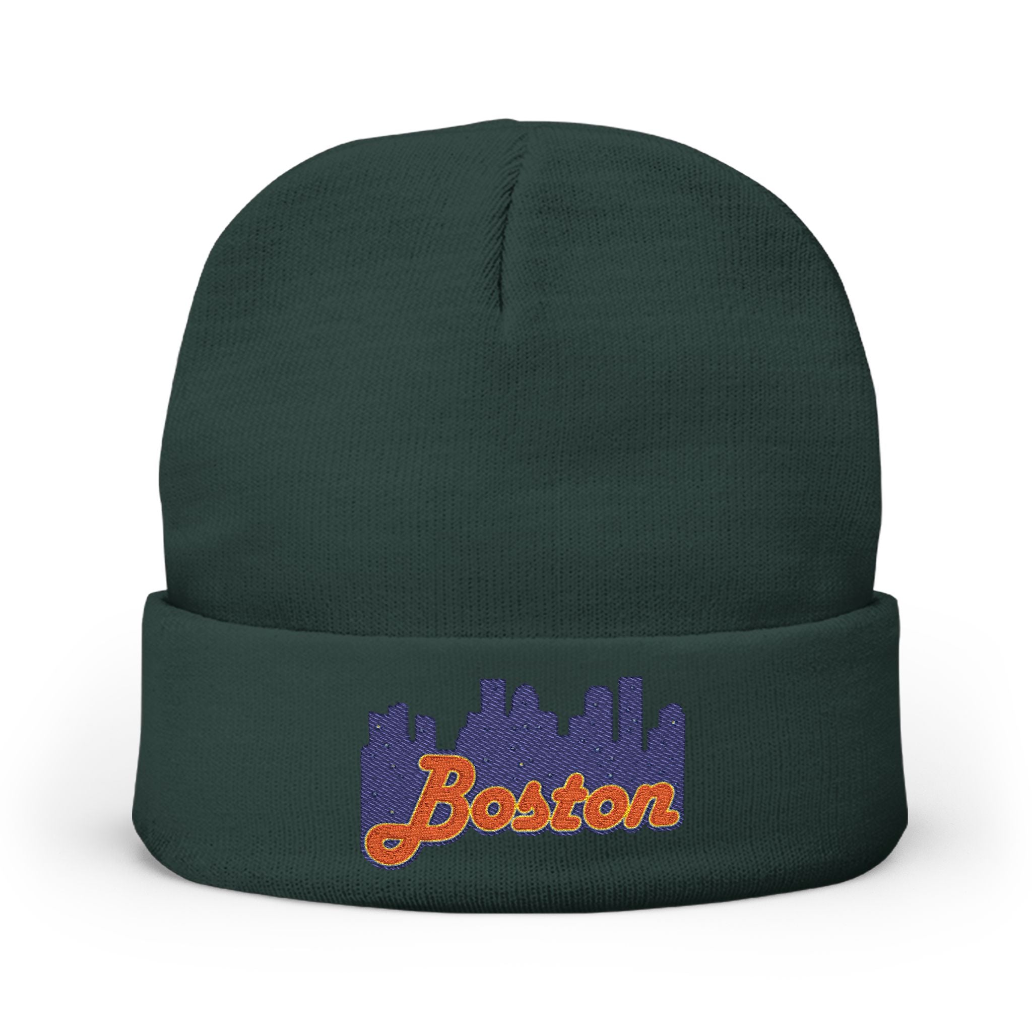 Boston Skyline Embroidered Beanie — Knit Winter Hat
