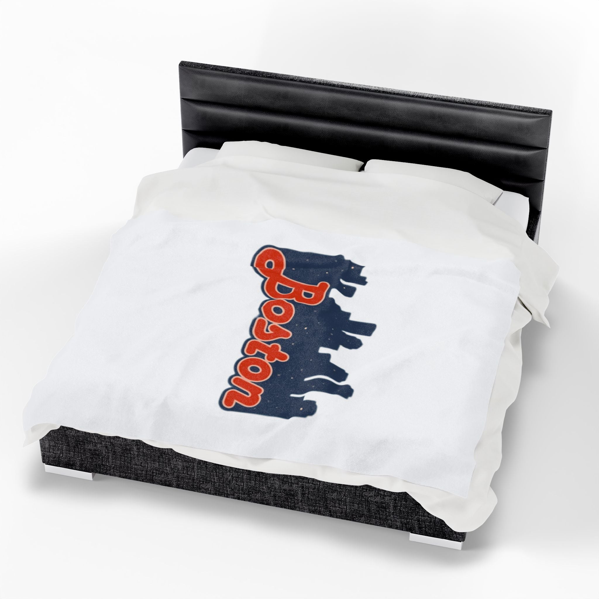 Boston Skyline Velveteen Plush Blanket — Cozy City Throw with 'Boston' Script