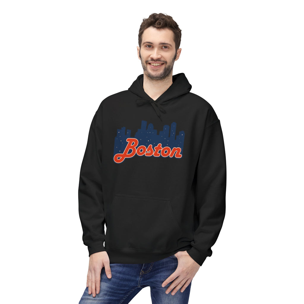 Boston Skyline Hoodie — Retro Script City Skyline Pullover