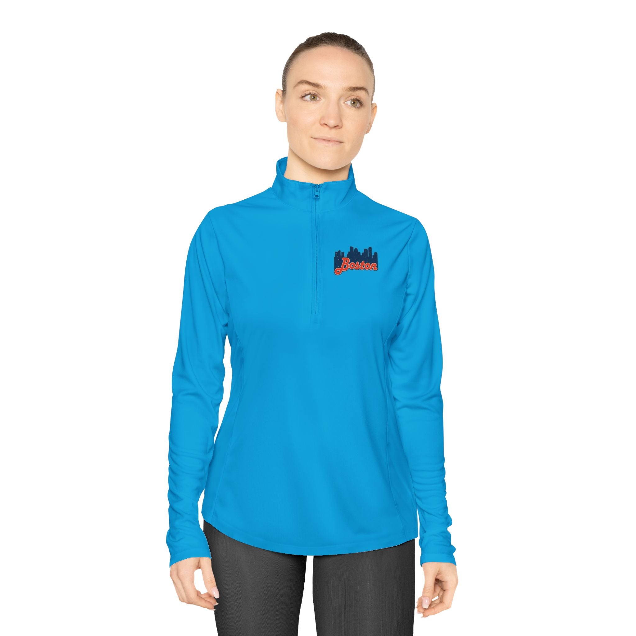 Ladies Quarter-Zip Pullover — Retro Script Skyline Logo