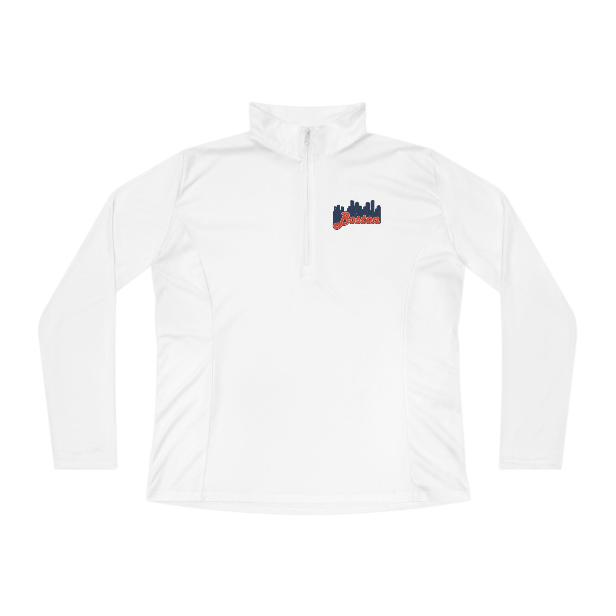 Ladies Quarter-Zip Pullover — Retro Script Skyline Logo