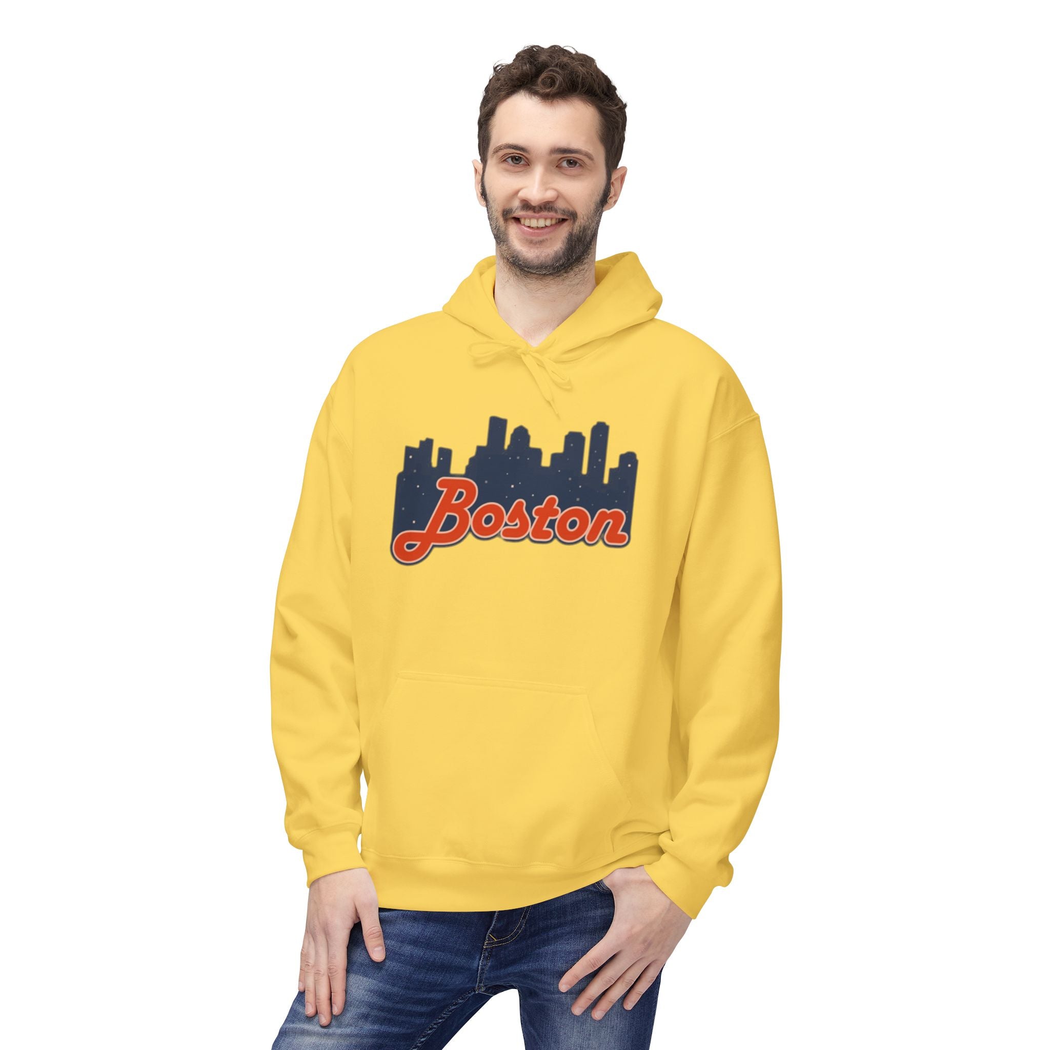 Boston Skyline Hoodie — Retro Script City Skyline Pullover