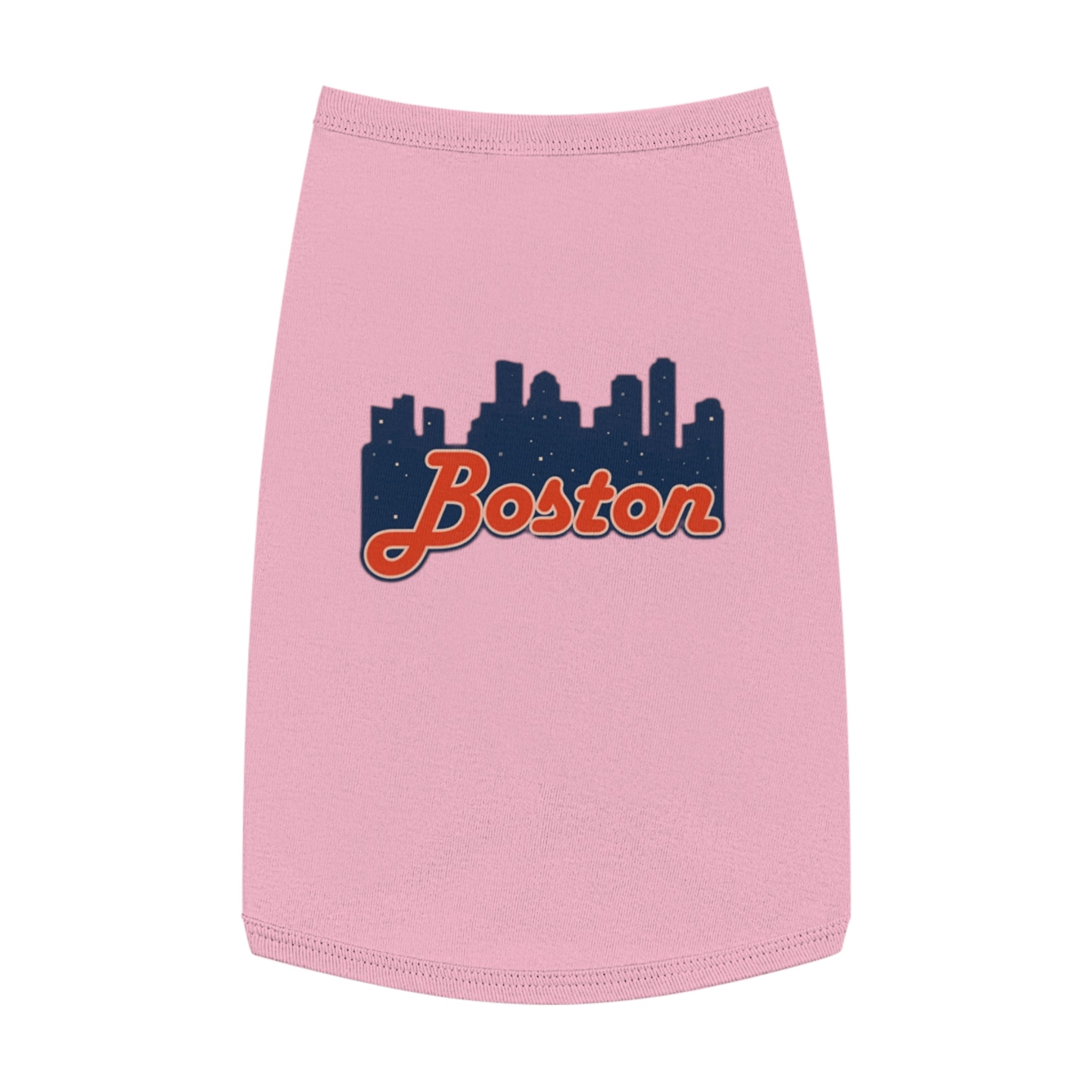 Boston Skyline Pet Tank Top - Navy Dog Shirt with Retro Script