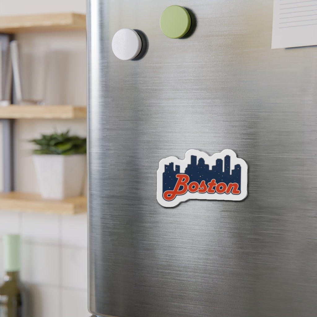 Boston Skyline Die-Cut Magnet – Retro Script City Souvenir