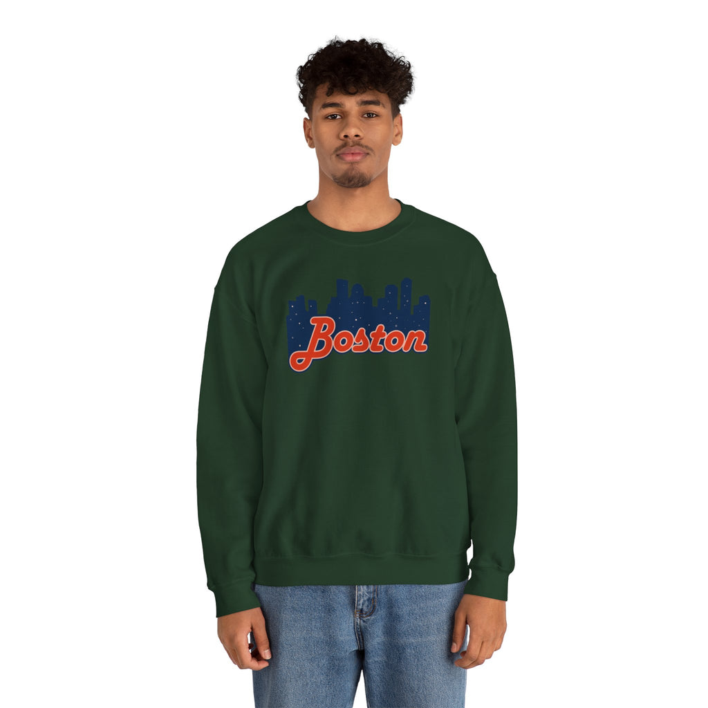 Boston Skyline Crewneck Sweatshirt – Retro Script Cityscape