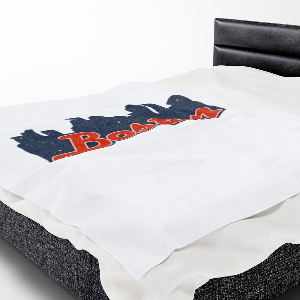 Boston Skyline Velveteen Plush Blanket — Cozy City Throw with 'Boston' Script