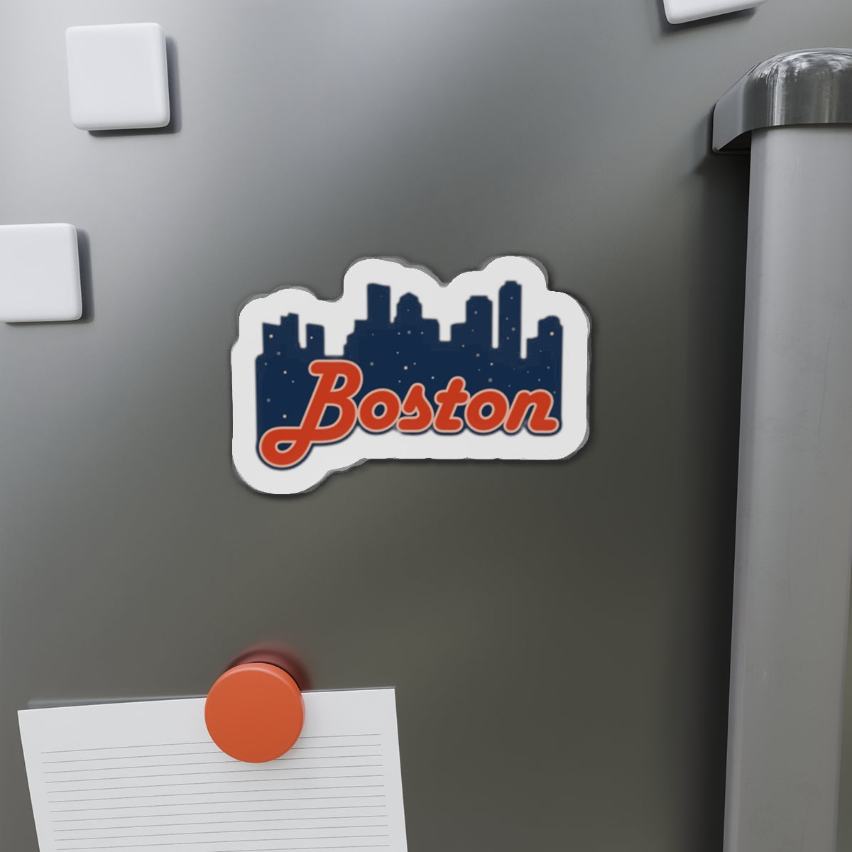 Boston Skyline Die-Cut Magnet – Retro Script City Souvenir