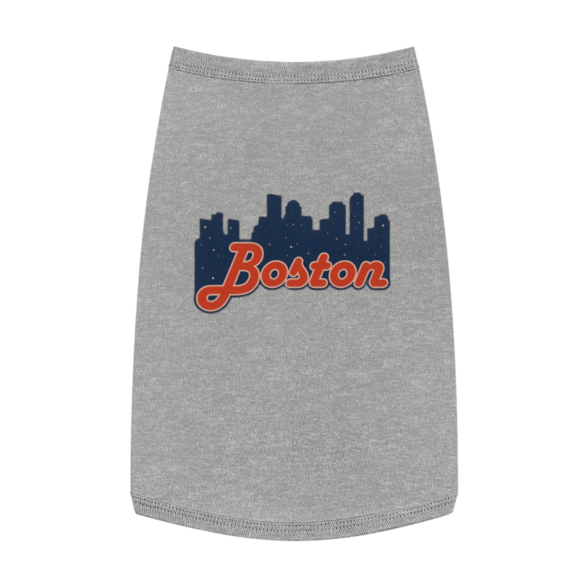 Boston Skyline Pet Tank Top - Navy Dog Shirt with Retro Script