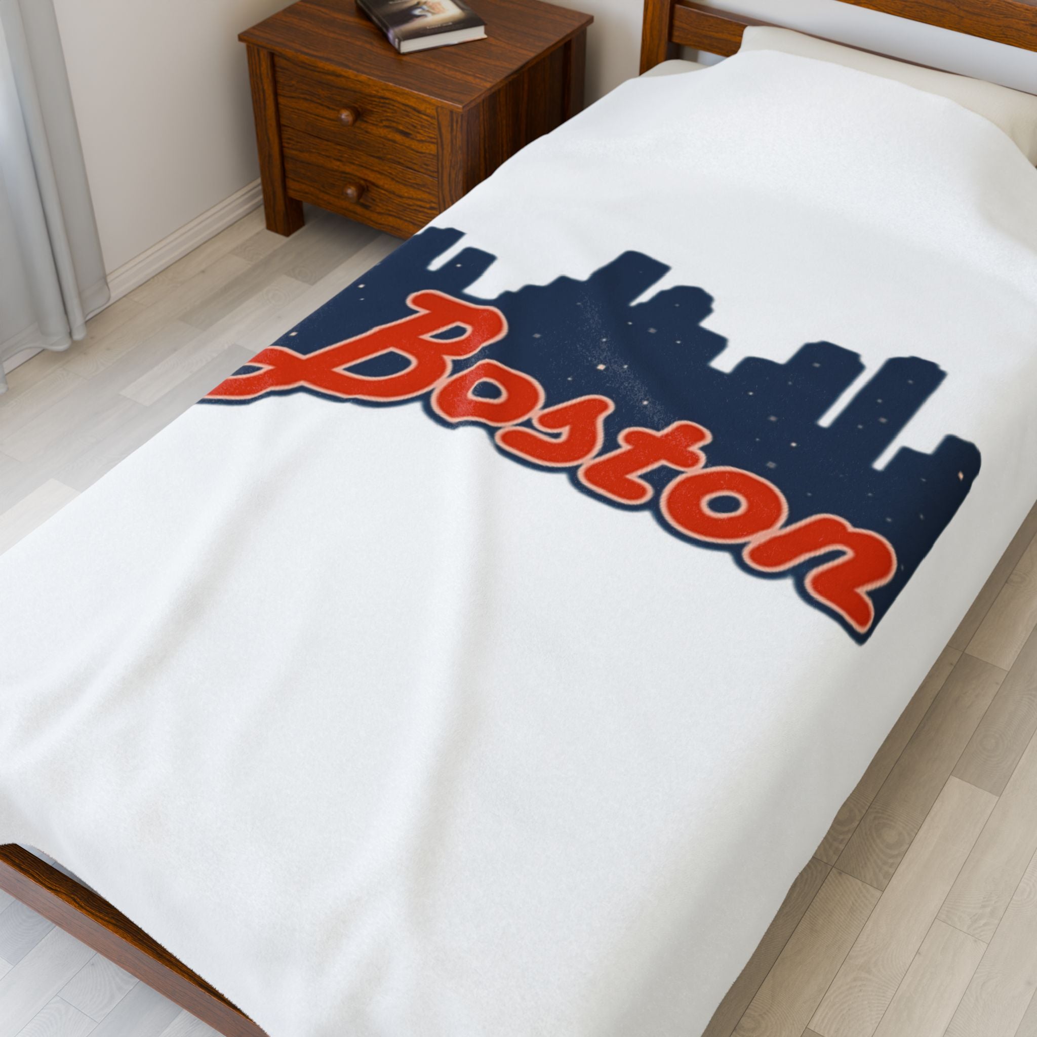 Boston Skyline Velveteen Plush Blanket — Cozy City Throw with 'Boston' Script
