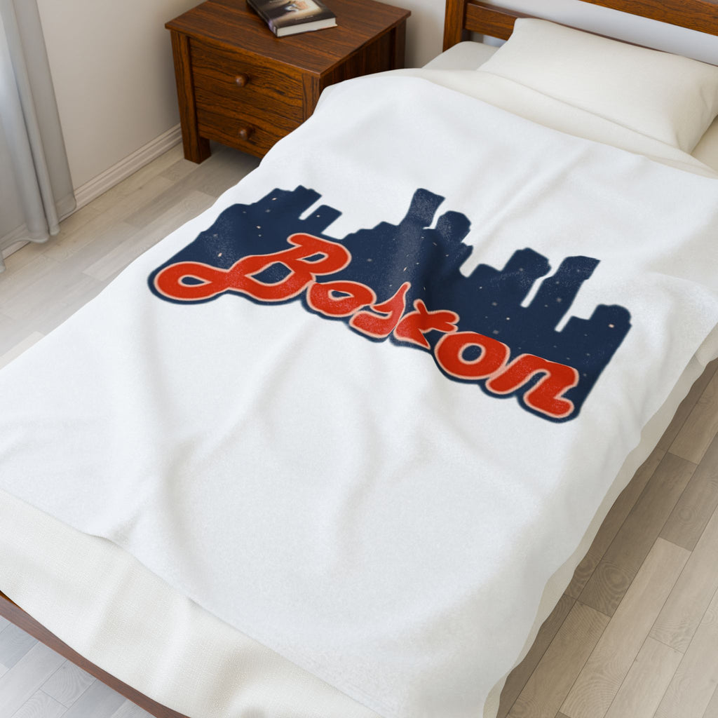 Boston Skyline Velveteen Plush Blanket — Cozy City Throw with 'Boston' Script