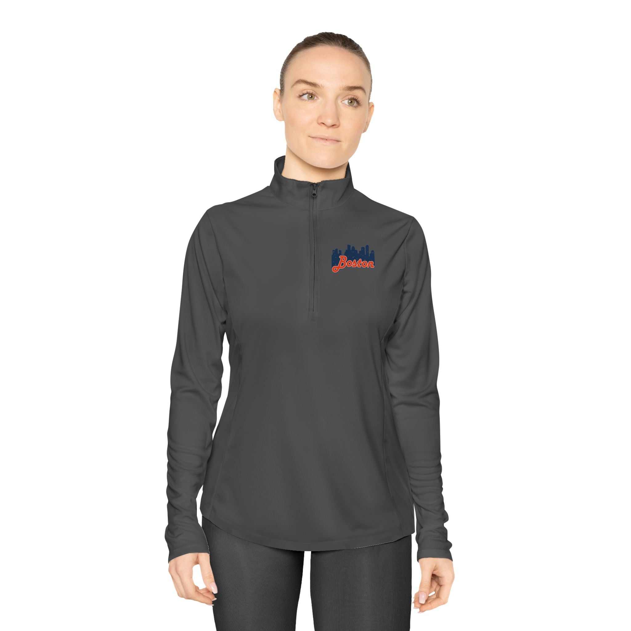 Ladies Quarter-Zip Pullover — Retro Script Skyline Logo