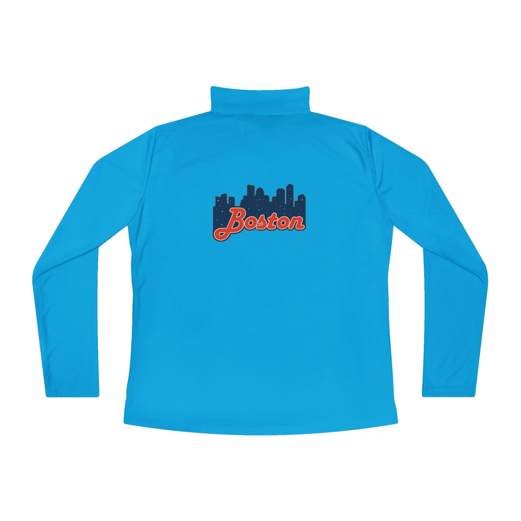 Ladies Quarter-Zip Pullover — Retro Script Skyline Logo