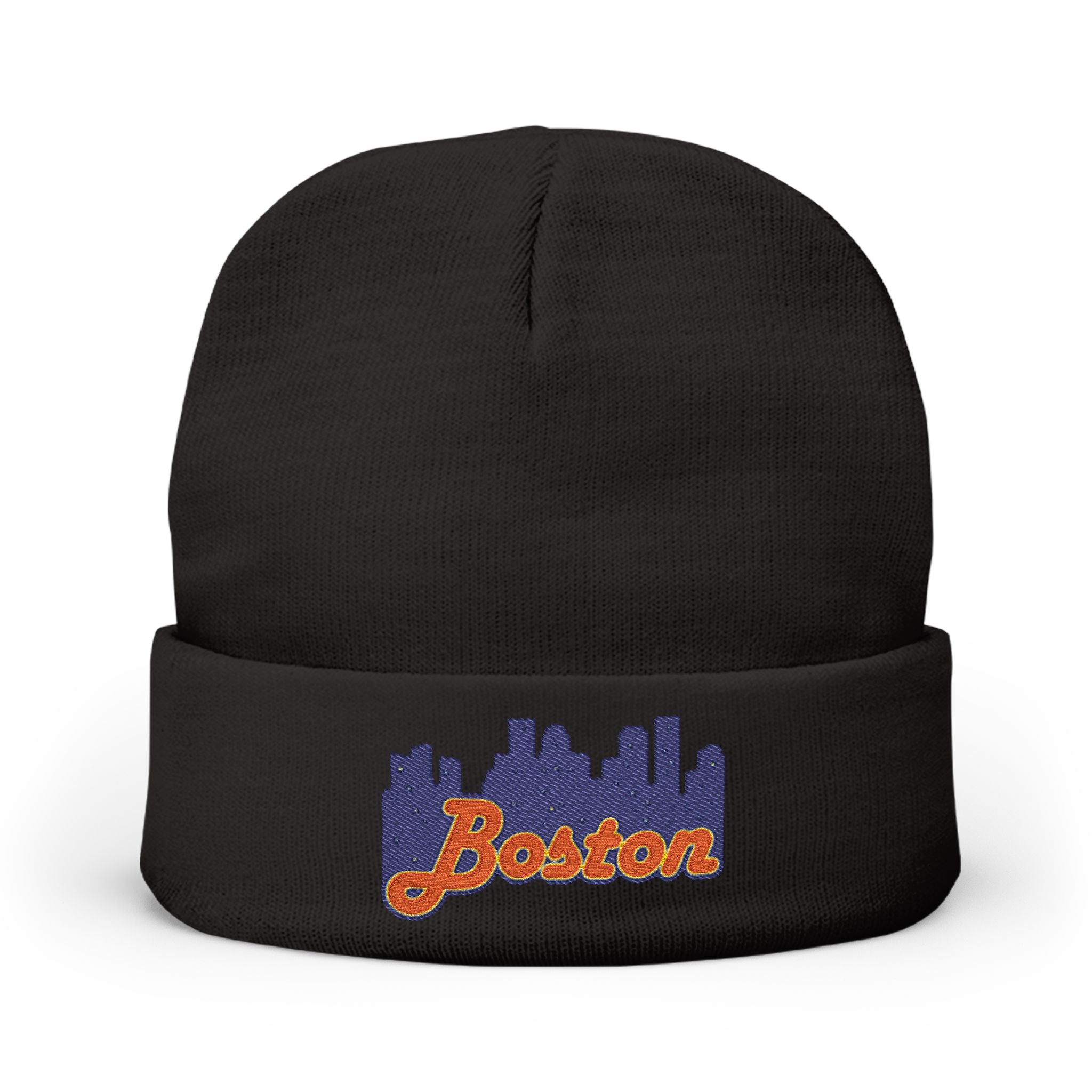 Boston Skyline Embroidered Beanie — Knit Winter Hat