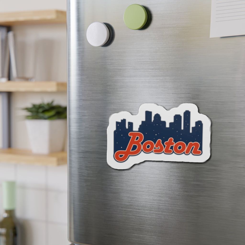 Boston Skyline Die-Cut Magnet – Retro Script City Souvenir