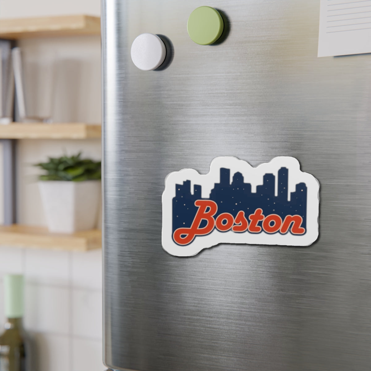 Boston Skyline Die-Cut Magnet – Retro Script City Souvenir